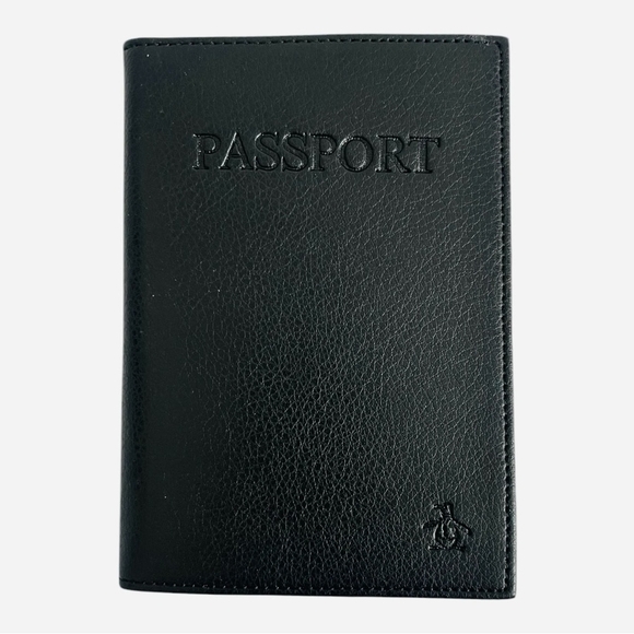 NIB Black Leather Passport Holder NORDSTROM Penguin Logo Travel Passport Case - Picture 2 of 6
